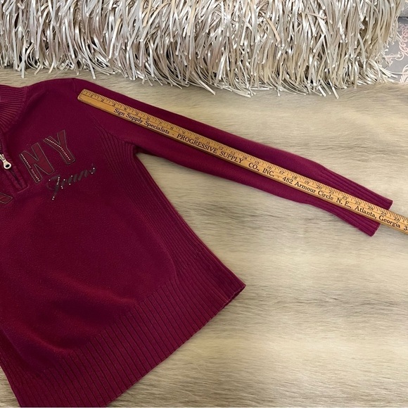 y2k Vintage DKNY Grape Purple 1/2 Zip Long Sleeve Ribbed Rhinestones Bling S - Picture 8 of 9